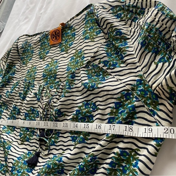 Tory Burch Top white Green Flora Cotton Scoop Neck Keyhole Tunic Elastic waist 6 - Picture 11 of 16